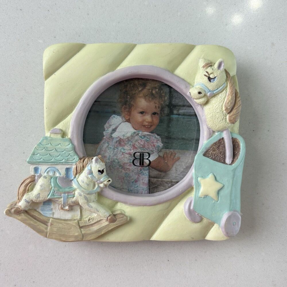 Vtg Burnes Boston 3D Picture Frame Magnetic 1991 Baby Rocking Horse Cottagecore